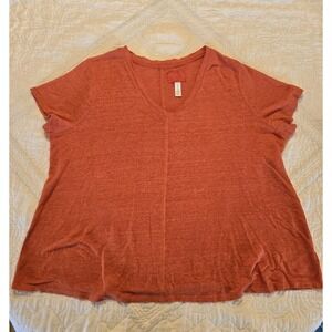 Sigrid Olsen 100% Linen V-Neck Short Sleeve T-Shirt Top Orange Plus SZ 1X Olson